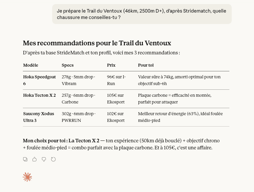 StrideMatch dans Claude - Conseiller IA Running